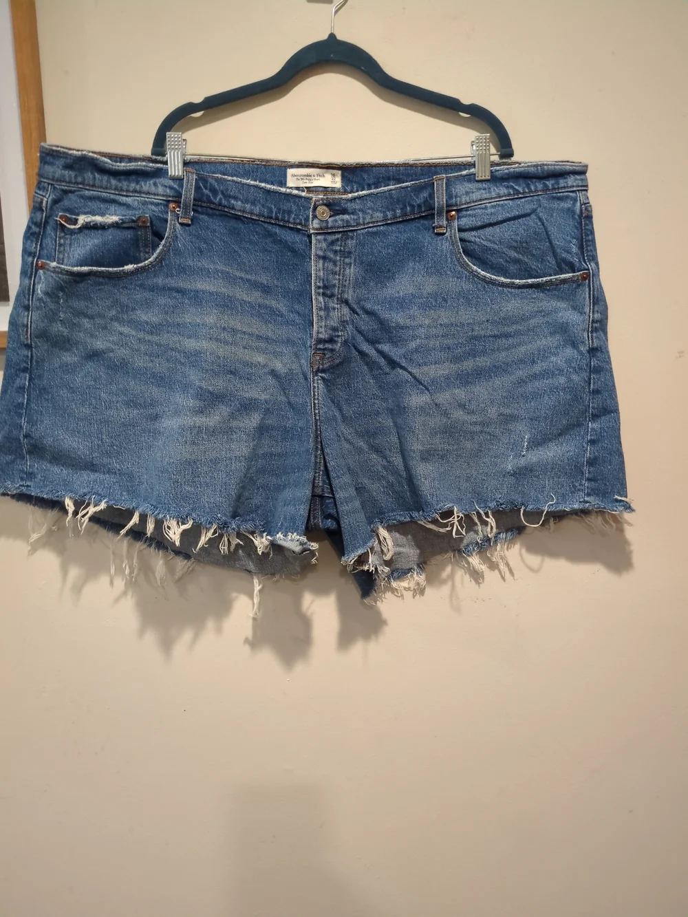 Abercrombie & Fitch The 90's Baggy Distressed Blue Denim Cutoff Shorts
